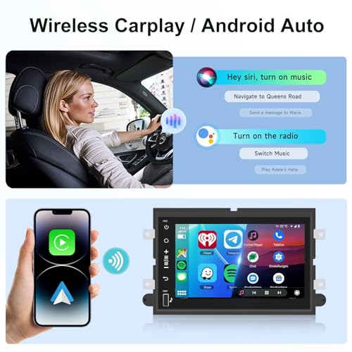 Podofo راديو سيارة 2G+64G لسيارات فورد F150/F250/F350/E250/E350 Edge Fusion Explorer مع وايرلس كار بلاي أندرويد أوتو، شاشة تعمل باللمس 7 بوصة HD بلوتوث/GPS/WiFi/FM/SWC/USB/كاميرا خلفية HD - Image 3