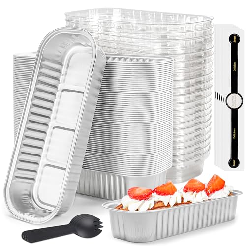 LOKQING Mini loaf pans with lids Rectangle Aluminum Foil Cake Tins Baking Pans for Wedding Birthday Party 68ozSilver 50Pack - Image 1