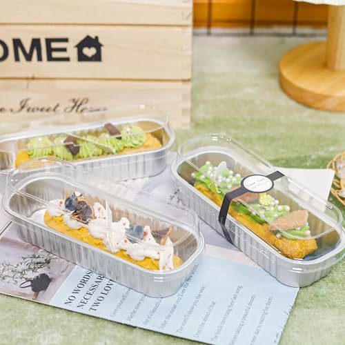 LOKQING Mini loaf pans with lids Rectangle Aluminum Foil Cake Tins Baking Pans for Wedding Birthday Party 68ozSilver 50Pack - Image 3