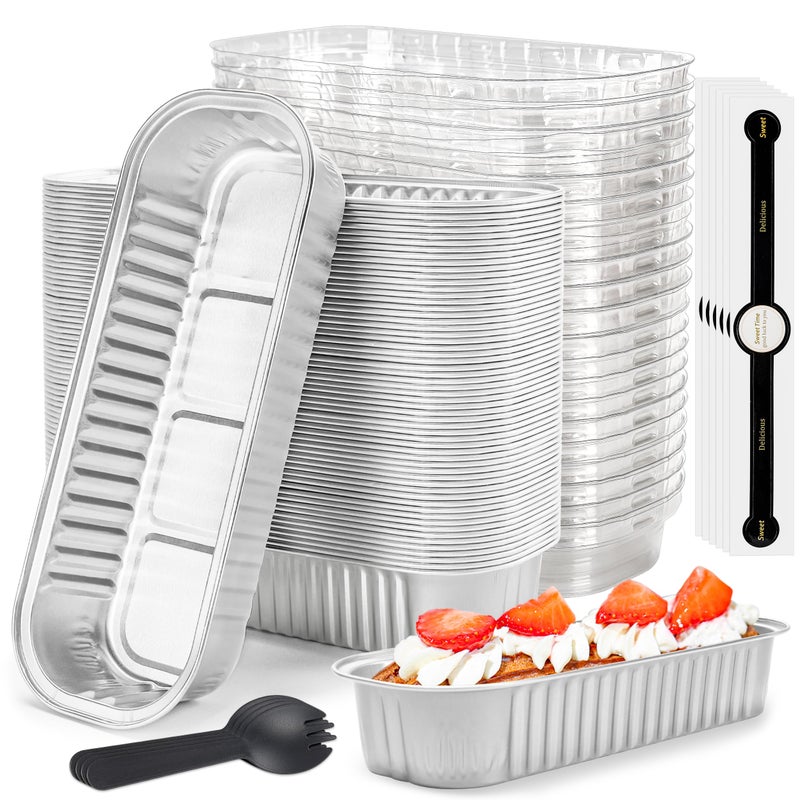 LOKQING Mini loaf pans with lids Rectangle Aluminum Foil Cake Tins Baking Pans for Wedding Birthday Party 68ozSilver 50Pack - Image 2