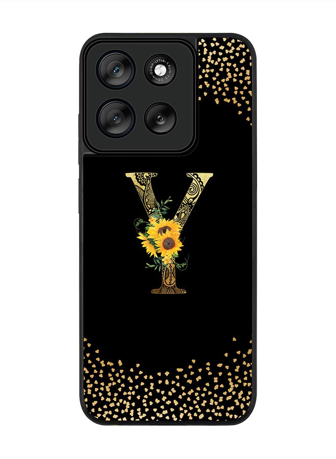 Stylizedd For Motorola Moto G56 Case,Slim fit Camera Protection, Shockproof Thin Phone cover  - Custom Floral Monogram - Y ( Black ) - Image 1