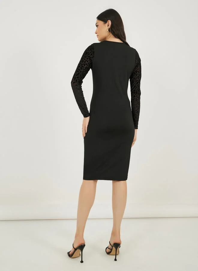 Styli Leopard Sleeve Dress
