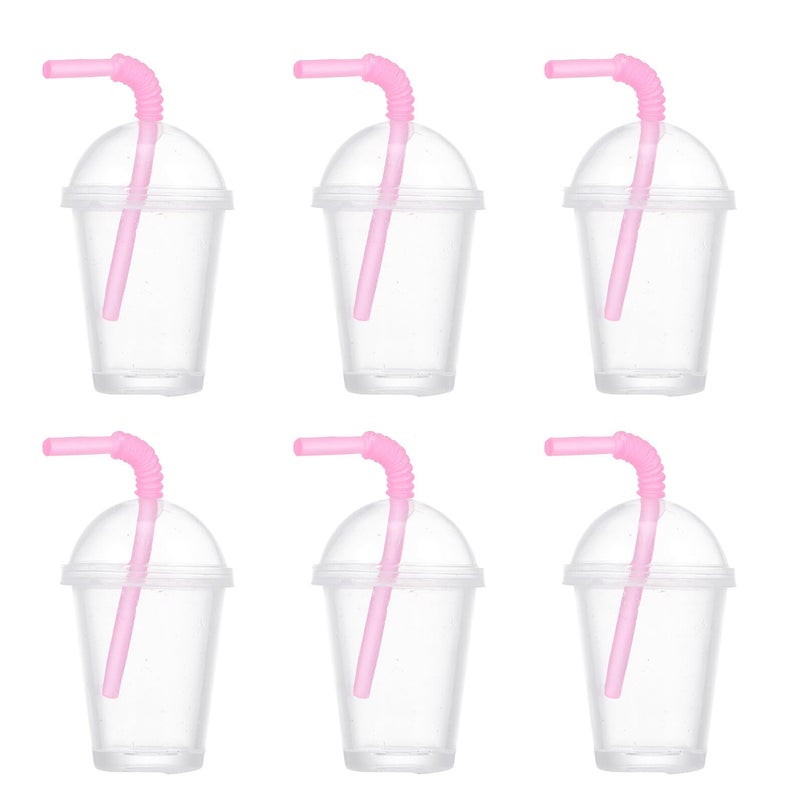 6 Miniature Milk Tea Cups With Pink Straws Dollhouse Accessories Decor Set - Image 2