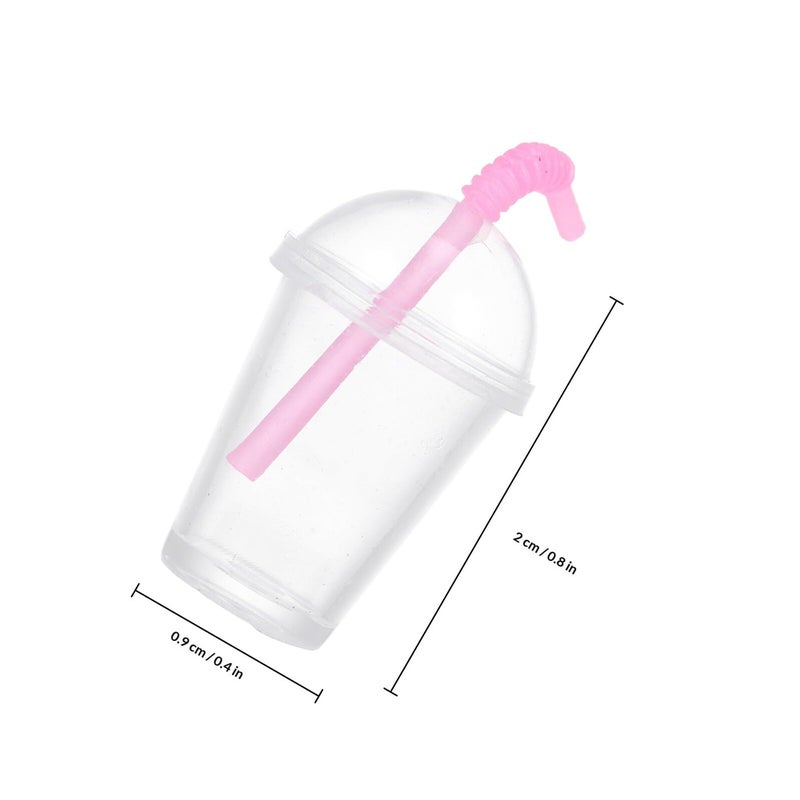 6 Miniature Milk Tea Cups With Pink Straws Dollhouse Accessories Decor Set - Image 3