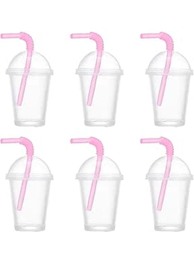 6 Miniature Milk Tea Cups With Pink Straws Dollhouse Accessories Decor Set - Image 1