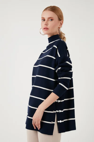 Lela Striped Stand Collar Oversize Knitwear Sweater Women's Sweater 4615197Y