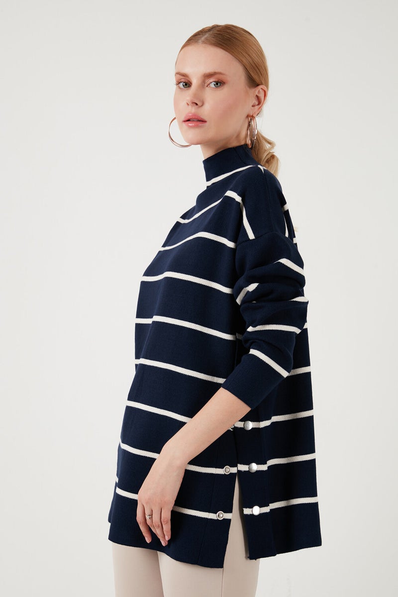 Lela Striped Stand Collar Oversize Knitwear Sweater Women's Sweater 4615197Y  - Image 1