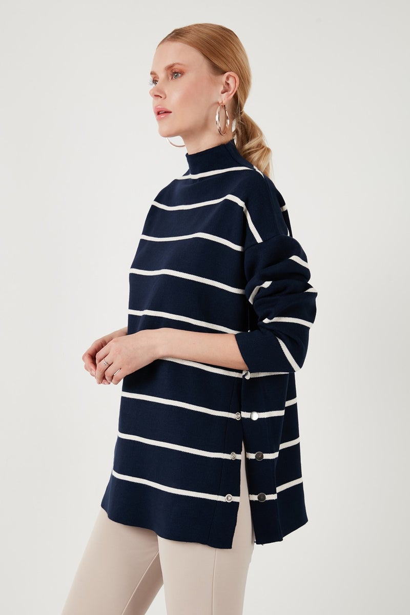 Lela Striped Stand Collar Oversize Knitwear Sweater Women's Sweater 4615197Y  - Image 4