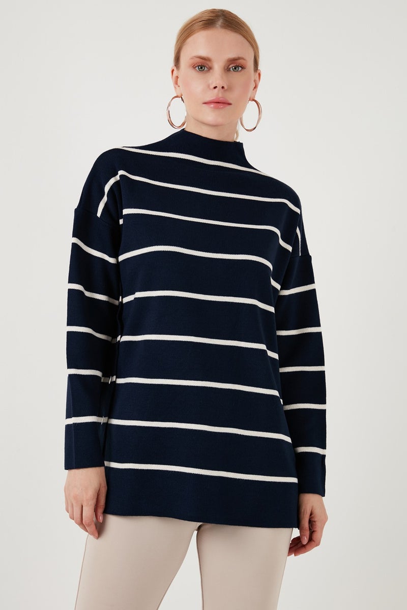 Lela Striped Stand Collar Oversize Knitwear Sweater Women's Sweater 4615197Y  - Image 5