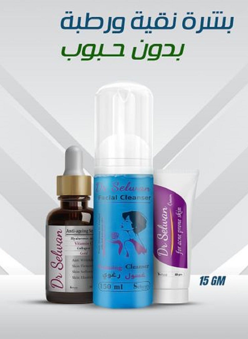 DR SELWAN Foaming Cleanser+Cream For Acne Prone Skin 15g+Anti Ageing Serum 30ml