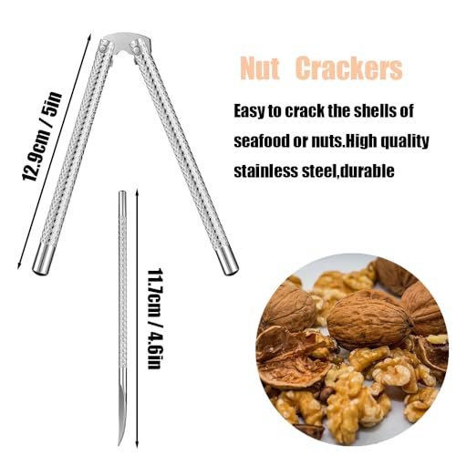 YilulvDeng Nut Cracker 2Pcs and 4 Picks,Stainless Steel Nut Cracker Tool Set for Seafood Crackers Walnut(Silvery). - Image 2