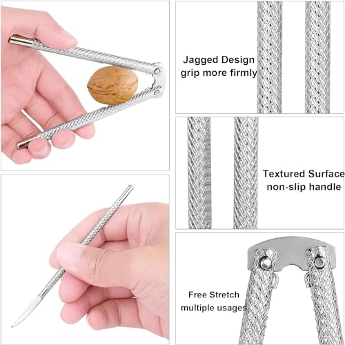 YilulvDeng Nut Cracker 2Pcs and 4 Picks,Stainless Steel Nut Cracker Tool Set for Seafood Crackers Walnut(Silvery). - Image 3