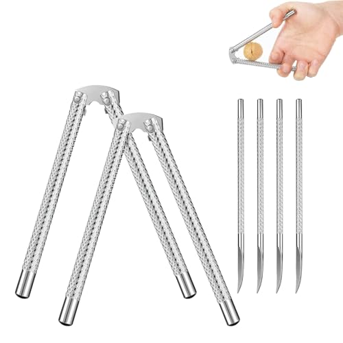 YilulvDeng Nut Cracker 2Pcs and 4 Picks,Stainless Steel Nut Cracker Tool Set for Seafood Crackers Walnut(Silvery). - Image 1