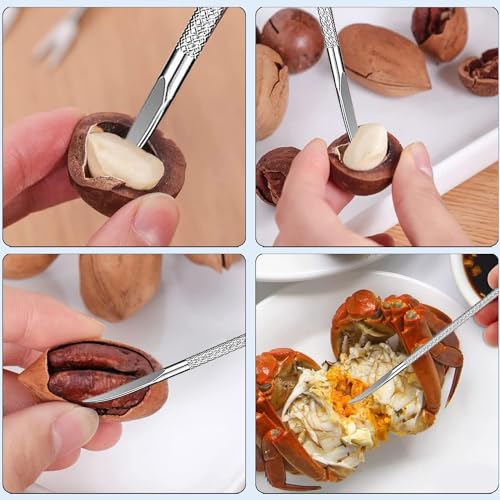 YilulvDeng Nut Cracker 2Pcs and 4 Picks,Stainless Steel Nut Cracker Tool Set for Seafood Crackers Walnut(Silvery). - Image 5