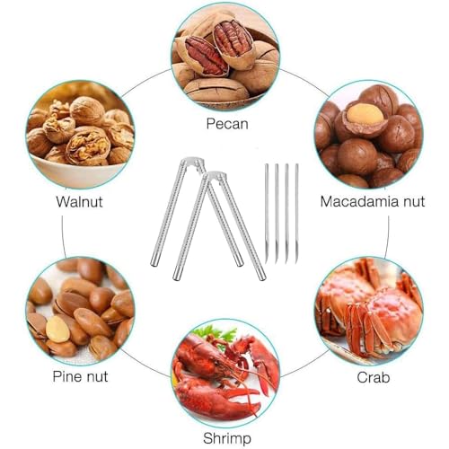 YilulvDeng Nut Cracker 2Pcs and 4 Picks,Stainless Steel Nut Cracker Tool Set for Seafood Crackers Walnut(Silvery). - Image 4
