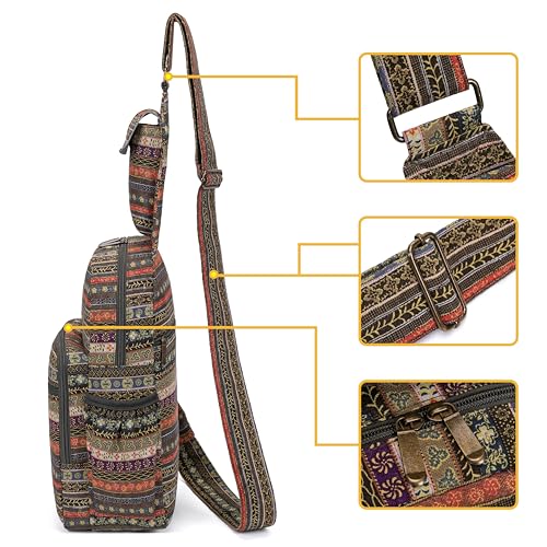 Coton Pose Women sling bag Elephant canvas large boho backpacks bohemian Crossbody Bag (green grey) - Image 4