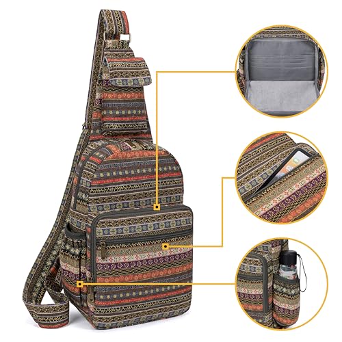 Coton Pose Women sling bag Elephant canvas large boho backpacks bohemian Crossbody Bag (green grey) - Image 3