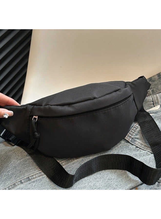 Fashion Men And Women's Waist Bag Single Shoulder Crossbody Bag Chest Bag Waterproof Outdoor Walking Bag Solid Color Change Mobile Phone Bag-Color:Black  - Image 2