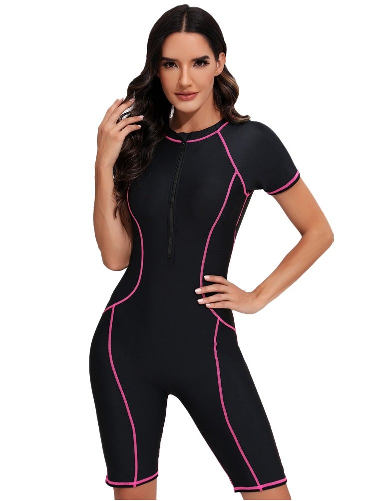 Al Aoyama One Piece Short Sleeve Quick-Dry Swimwear zip design surfing suits Elastic  - Image 1