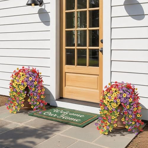 VIERENA 4 Bundles Artificial Hanging Morning Glory Flowers for Outdoor Realistic Hanging Flowers Silk Fake Morning Glory with Faux Eucalyptus for Yard Garden Porch Patio Balcony Home Decor Mixed Color - Image 3