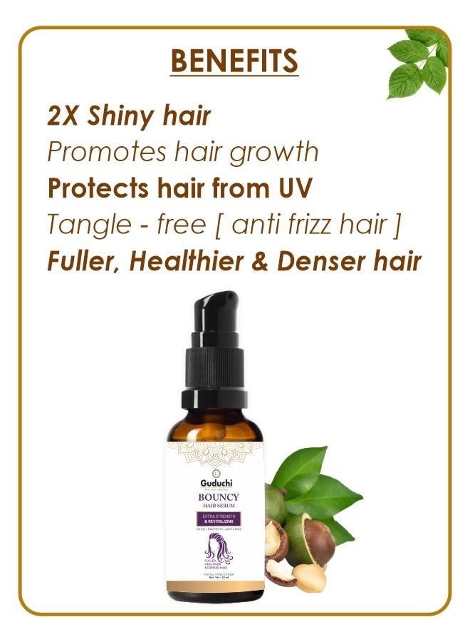Guduchi Ayurveda Bouncy Hair Serum, 30ml, Nourishing Hair Serum for Healthier & Thicker Hair, Infused with Rosemary Oil, Avacado Oil, Jojoba Oil, Argan Oil and Hair Growth for Men Women, Pack of 1 - Image 3