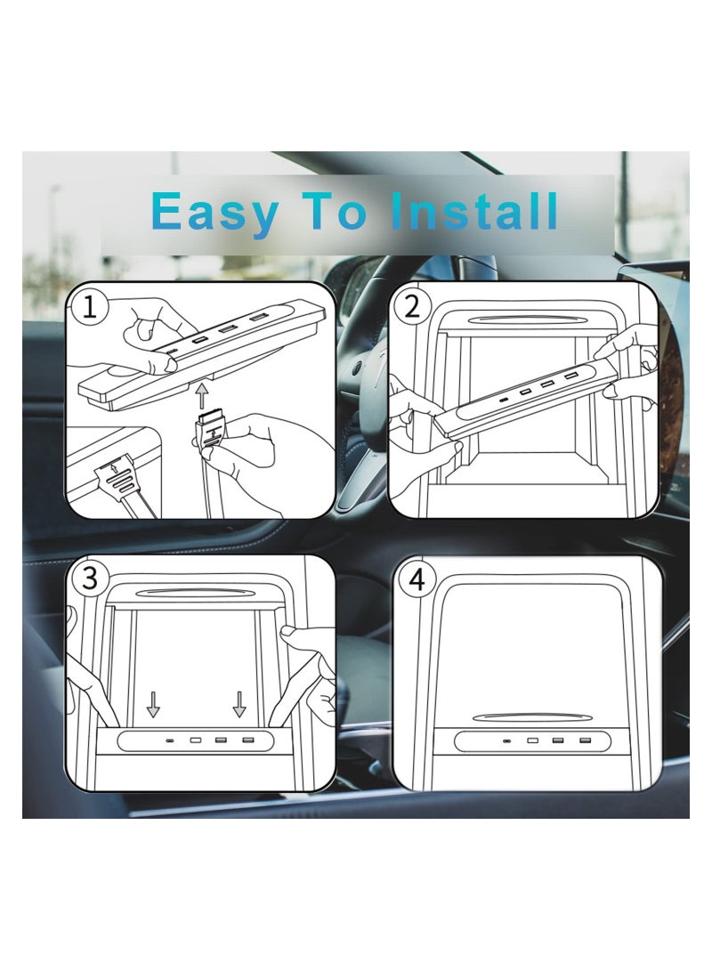 إسكدنيا Car USB Hub Fit for Tesla USB Hub with Digital Display Colorful Led Light Car USB Charger Multi Port for Model 3 Y Model 3 Y Accessories Center - Image 4