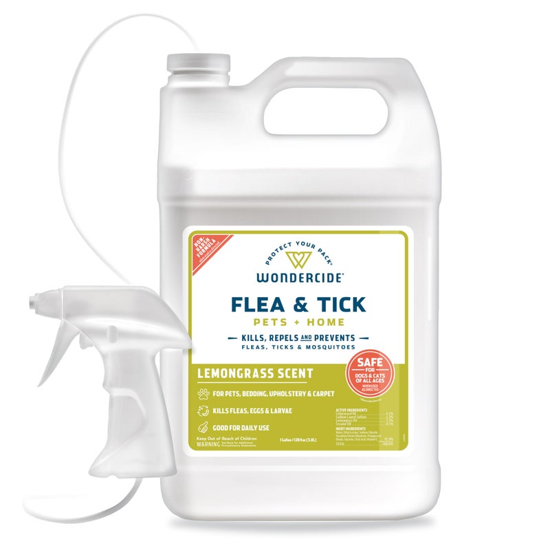 Wondercide - Flea, Tick & Mosquito Spray for Dogs, Cats, and Home - Flea and Tick Killer, Control, Prevention, Treatment - with Natural Essential Oils - Pet and Family Safe - Lemongrass 128 oz - Image 1