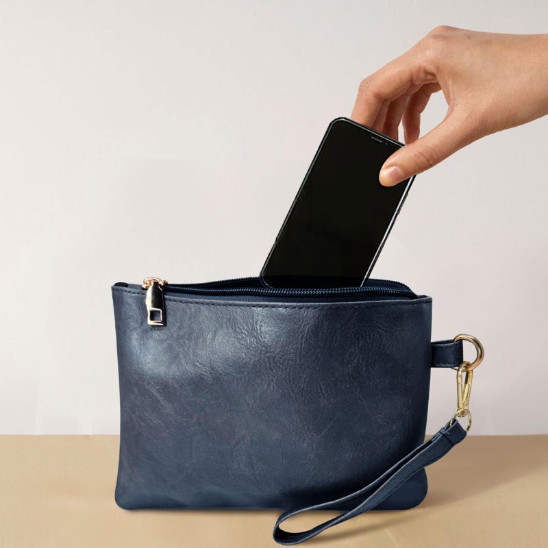 K.E.J. Wallet Wristlet Clutch Purses for Women Blue Clutch Bag Purses Small Wristlet Handbags Wallet with Wrist Strap Zipper Purse for Women Ladies Gifts - Image 3