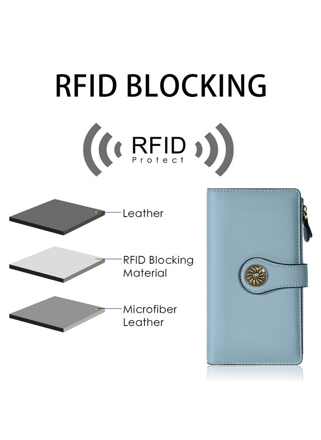 Travelambo - Womens Wallets Rfid Blocking Large Capacity Luxury Waxed Genuine Leather Clutch Wallet Multi Card Organizer (Renapa Blue Classic) - Image 1