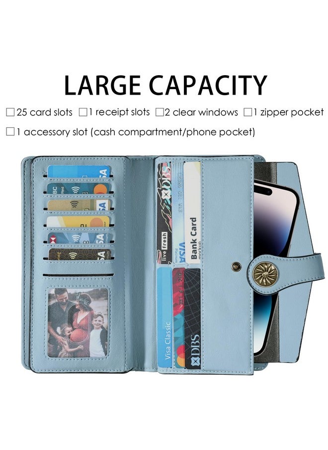 Travelambo - Womens Wallets Rfid Blocking Large Capacity Luxury Waxed Genuine Leather Clutch Wallet Multi Card Organizer (Renapa Blue Classic) - Image 1