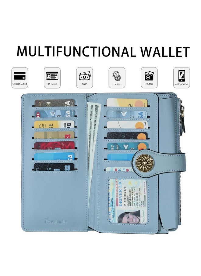 Travelambo - Womens Wallets Rfid Blocking Large Capacity Luxury Waxed Genuine Leather Clutch Wallet Multi Card Organizer (Renapa Blue Classic) - Image 1