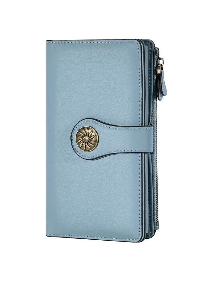 Travelambo - Womens Wallets Rfid Blocking Large Capacity Luxury Waxed Genuine Leather Clutch Wallet Multi Card Organizer (Renapa Blue Classic) - Image 1