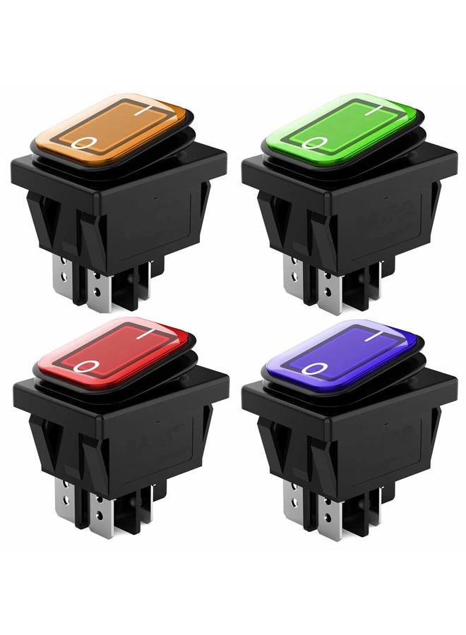 Gebildet 4pcs 12V 24V 20A Waterproof Rocker Toggle Switch with LED Indicator, 4 Pin 2 Position DPST ON-Off Switch for Car Truck Motorcycle Boat Marine (Red Yellow Blue Green) - Image 1