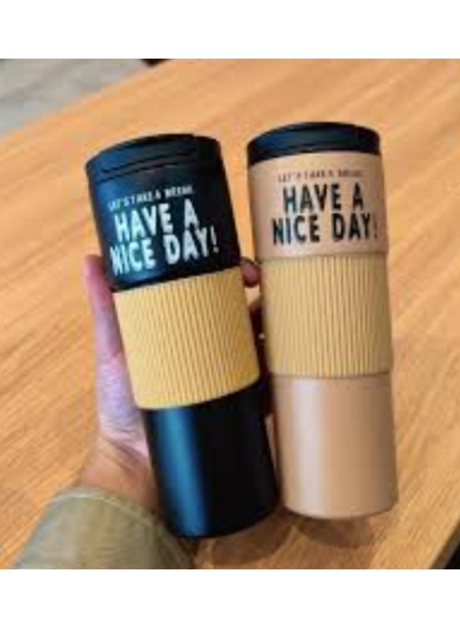 نورميل كوب قهوة سعة 600 مل بطباعة "Have A Nice Day" – كوب سفر معزول من الستانلس ستيل 304 - Image 2