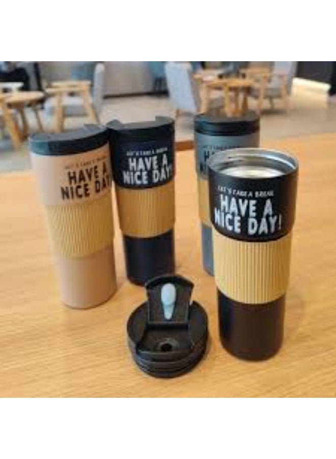 نورميل كوب قهوة سعة 600 مل بطباعة "Have A Nice Day" – كوب سفر معزول من الستانلس ستيل 304 - Image 3