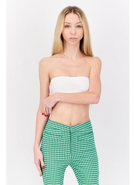 Women Straight Across Strapless Brand Logo Tube Top, White