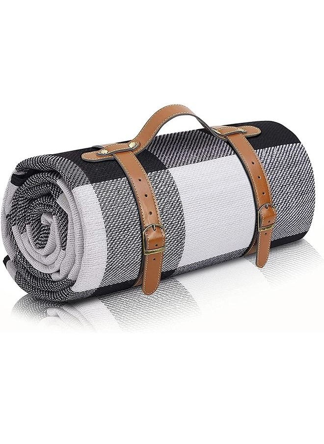 Arabest Picnic Blanket 200 * 200cm Extra Large Waterproof and Foldable, 3-Layer Outdoor Blanket for 6 to 8 Adults,For Camping, Park, Beach, Grass, Indoors (Black and White)  - Image 1