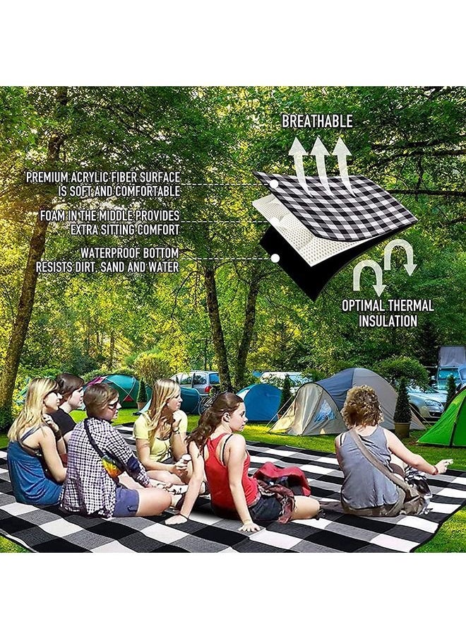 Arabest Picnic Blanket 200 * 200cm Extra Large Waterproof and Foldable, 3-Layer Outdoor Blanket for 6 to 8 Adults,For Camping, Park, Beach, Grass, Indoors (Black and White)  - Image 3