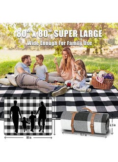 Arabest Picnic Blanket 200 * 200cm Extra Large Waterproof and Foldable, 3-Layer Outdoor Blanket for 6 to 8 Adults,For Camping, Park, Beach, Grass, Indoors (Black and White)  - Image 2