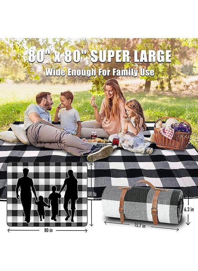 Arabest Picnic Blanket 200 * 200cm Extra Large Waterproof and Foldable, 3-Layer Outdoor Blanket for 6 to 8 Adults,For Camping, Park, Beach, Grass, Indoors (Black and White)  - Image 2