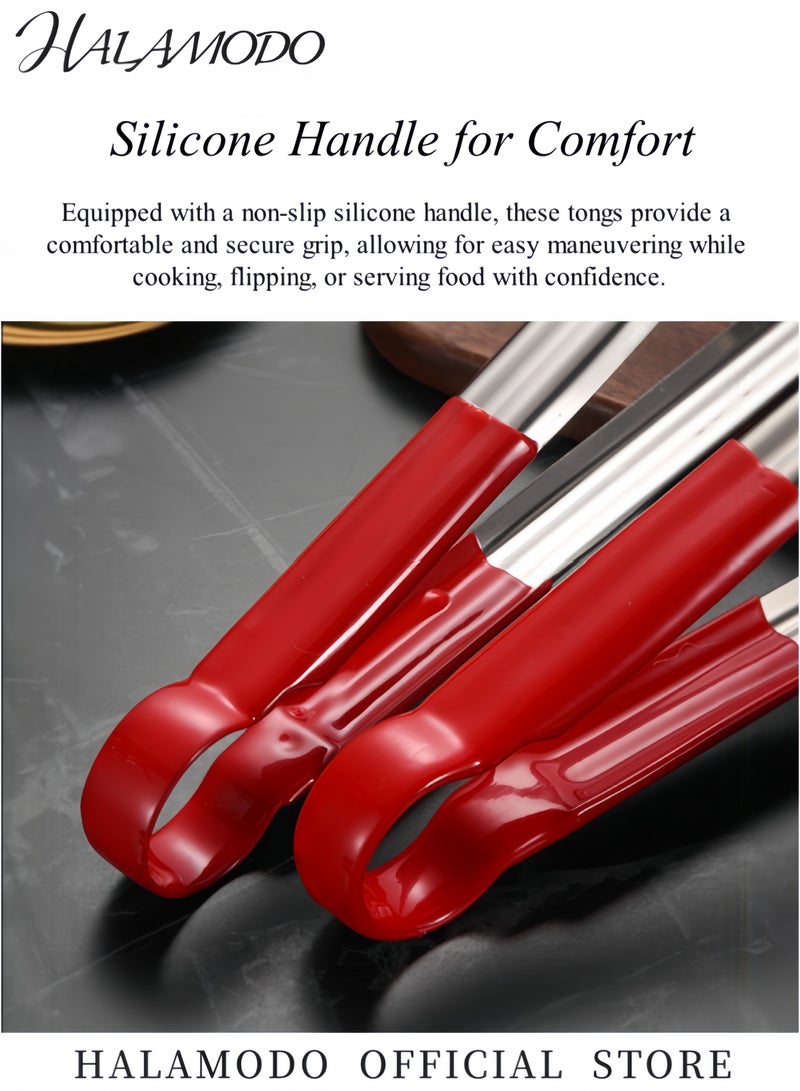 هالامودو ملقط من الفولاذ المقاوم للصدأ مقاس 9 بوصات مع حواف متعرجة، ملقط مطبخ مقاوم للحرارة، ملقط شواء للمقالي، قبضة قوية، التقاط الطعام، سلطة، مقلاة هوائية، آمن للغسل في غسالة الأطباق - Image 4