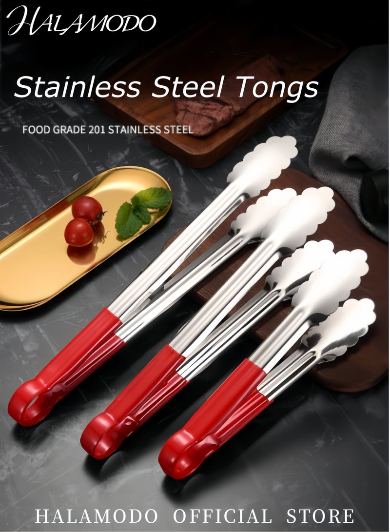 هالامودو ملقط من الفولاذ المقاوم للصدأ مقاس 9 بوصات مع حواف متعرجة، ملقط مطبخ مقاوم للحرارة، ملقط شواء للمقالي، قبضة قوية، التقاط الطعام، سلطة، مقلاة هوائية، آمن للغسل في غسالة الأطباق - Image 2