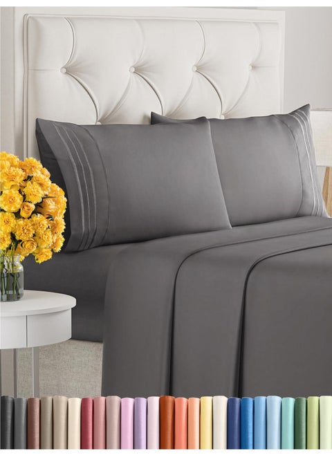 King Size Sheet Set - Breathable & Cooling - Hotel Luxury Bed Sheets - Extra Soft - Deep Pockets - Easy Fit - 4 Piece Set - Wrinkle Free - Comfy - Dark Grey Bed Sheets - Kings Sheets - Fitted Sheets