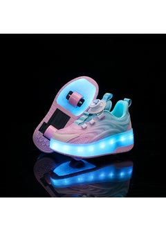 Childrens Invisible Four-Wheel Roller Skates Womens Kids Walking Shoes Mens Kids Scooters Retractable Single Row Wheel Skates 3692 pink two-wheel [16 kinds of lights]]