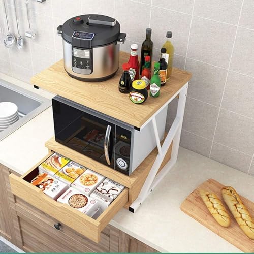 OGFC 36100 Cabinets, Racks & Shelves Wooden Storage Rack 2 Tier Microwave Stand with Drawer and Spice Rack Organizer 3 Colors for Kitchen Bedroom Living Room (Size : 54x30x50cm - Image 3