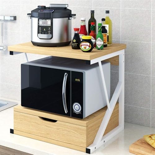 OGFC 36100 Cabinets, Racks & Shelves Wooden Storage Rack 2 Tier Microwave Stand with Drawer and Spice Rack Organizer 3 Colors for Kitchen Bedroom Living Room (Size : 54x30x50cm - Image 1