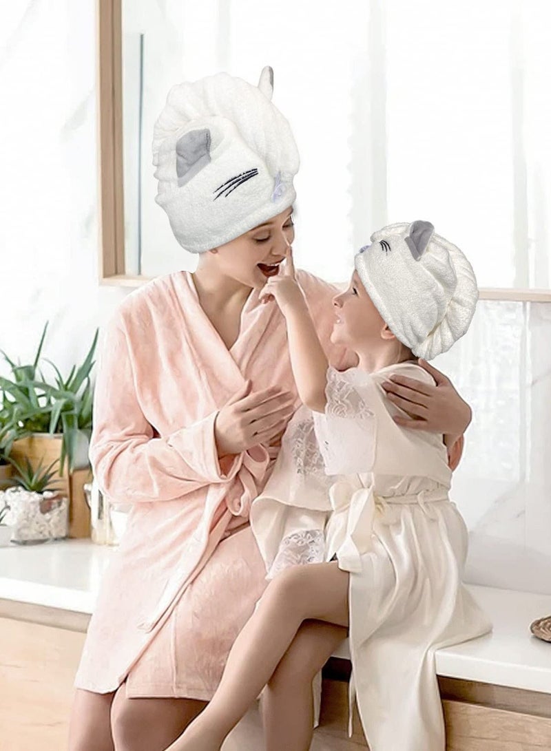 Y&D Hair Drying Towel, Microfiber Towel Wrap with Cat Ears, Women's Quick Dry Cap for Women and Kids Girls, Super Fast Absorbent Bath Shower Head Bandana Buttons  - Image 2