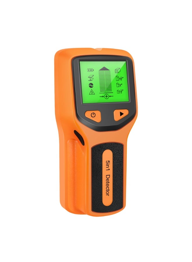 5-in-1 Wall Scanner, Compatible with Home Walls & Ceilings, Multifunction Stud Detector for Wood, Metal, AC Wires, LCD Display, Safe Drilling & Installation Tool (Orange) - Image 1