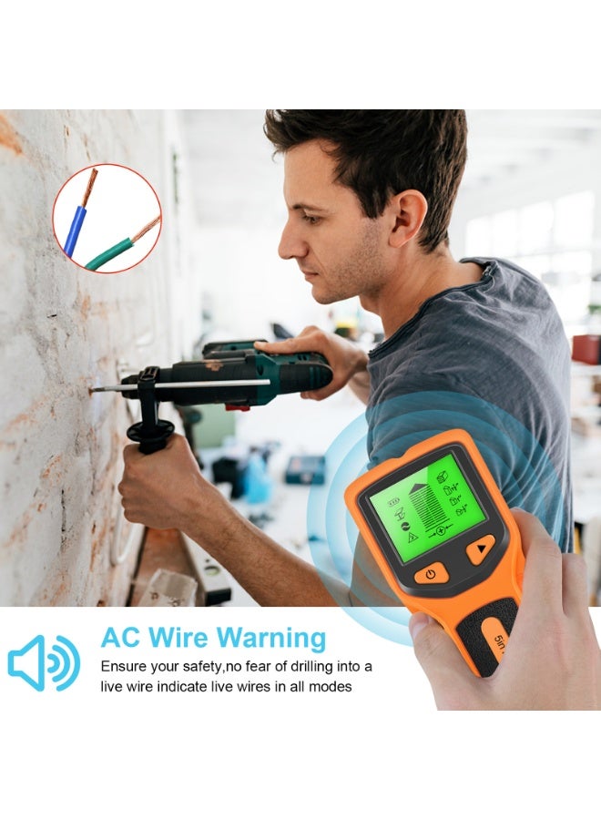 5-in-1 Wall Scanner, Compatible with Home Walls & Ceilings, Multifunction Stud Detector for Wood, Metal, AC Wires, LCD Display, Safe Drilling & Installation Tool (Orange) - Image 4
