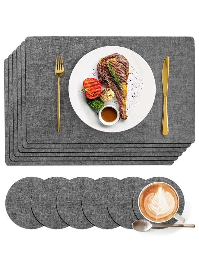 DUNISO 6 Piece Set of Faux Leather Placemats，Including 6 Placemats and 6 Coasters，Stain & Heat Resistant Table Place Mats，Waterproof Table Mats for Dining Table Indoor & Outdoor Use，Black  - Image 1